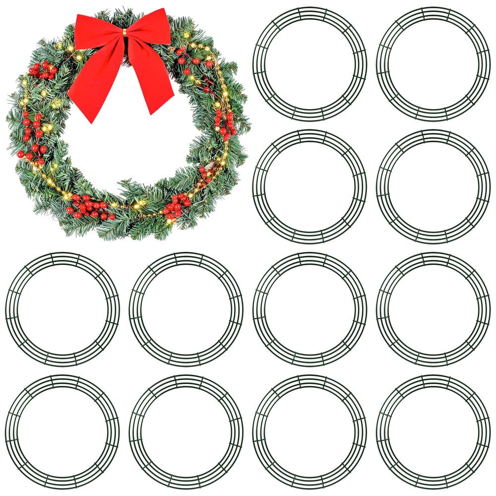 12 Pack, 24" Wire Wreath Frame Dark Green Ring Round Metal DIY Floral Craft